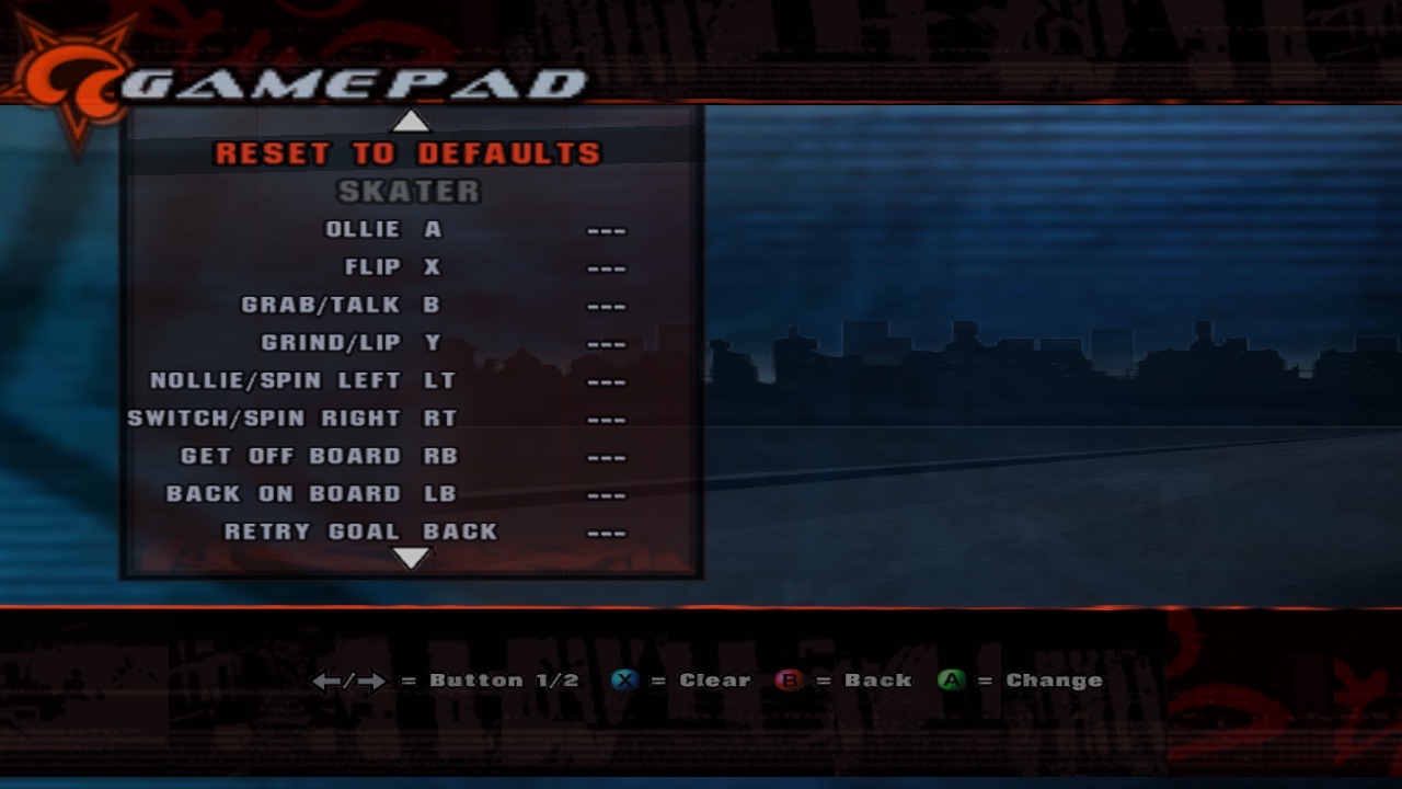 Options, Gamepad