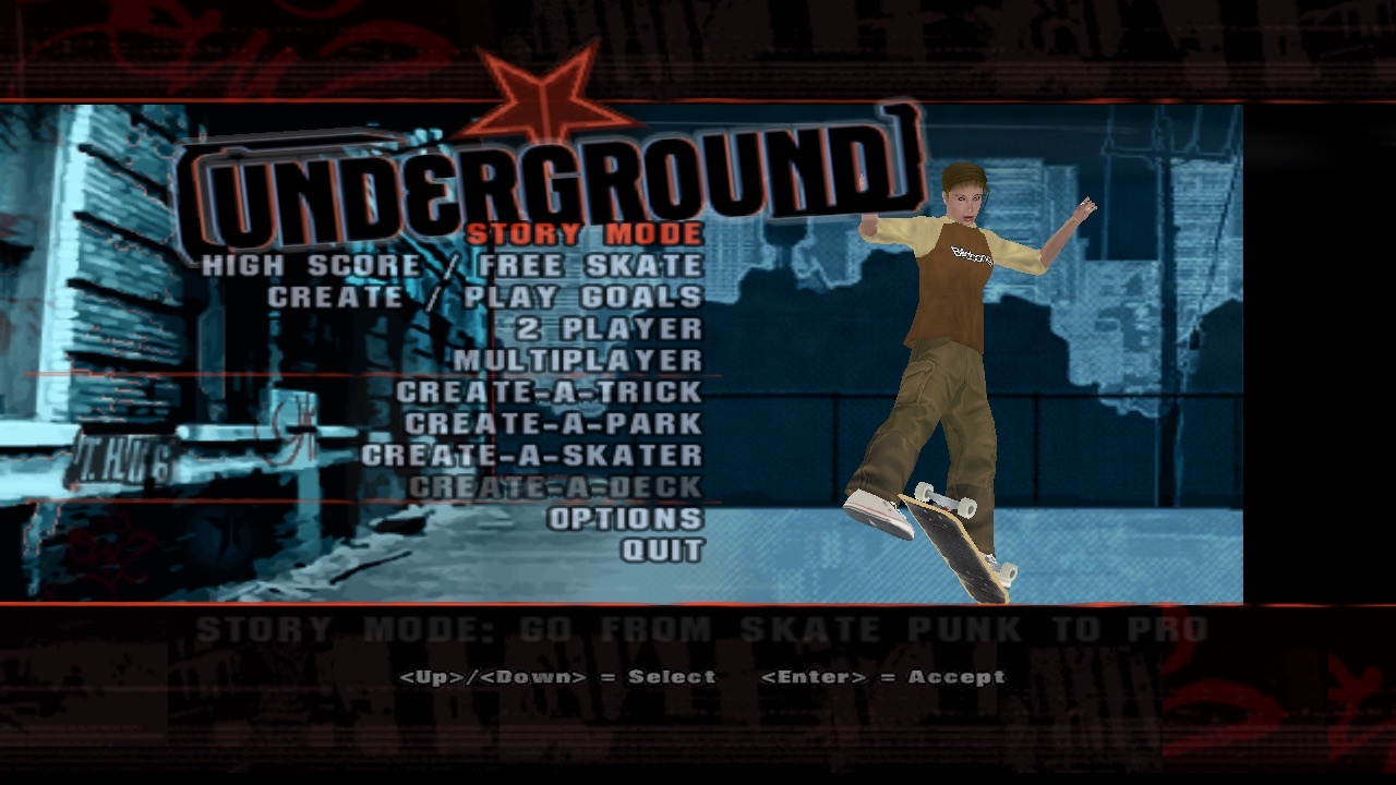The main menu with its hints for the chosen device