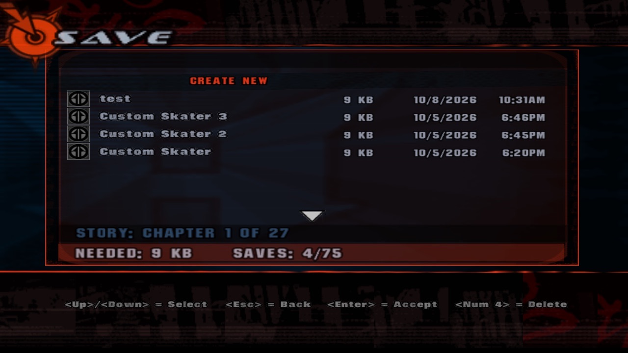 The save screen